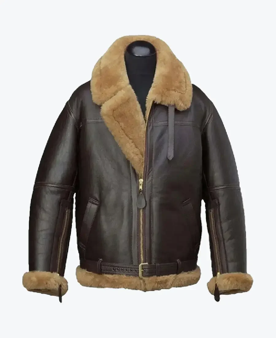 Aqua B-3 Shearling Brown Leather Aviator Jacket Rare Jacket