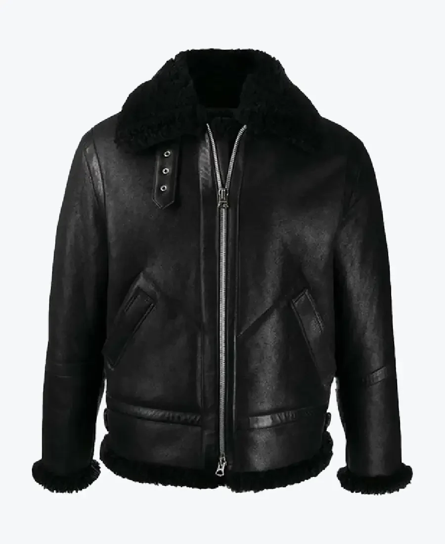 ashley b-3 shearling black leather aviator jacket rare jacket