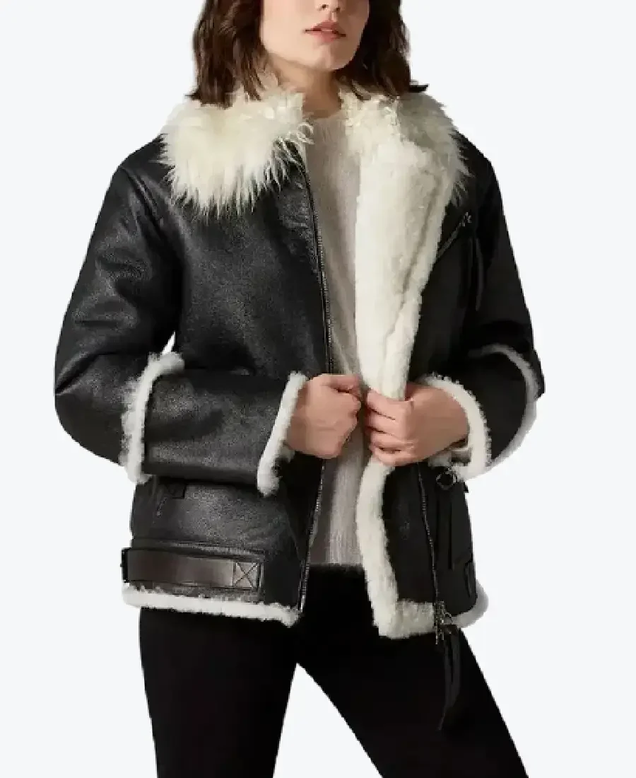 Aviator Black And White Shearling Jacket Rare Jacket