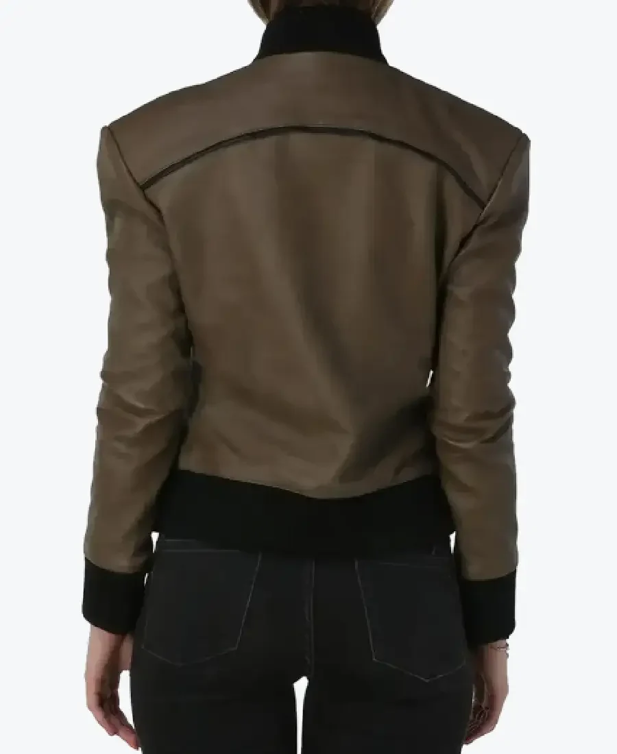 Betty Womens Brown Bomber Leather Jacket Back - Rare Jackets
