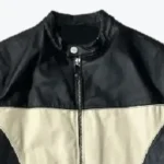 Black And Beige Cafe Racer Leather Jacket Collar Rare Jacket