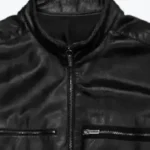 Black Cropped Cafe Leather Jacket Collar