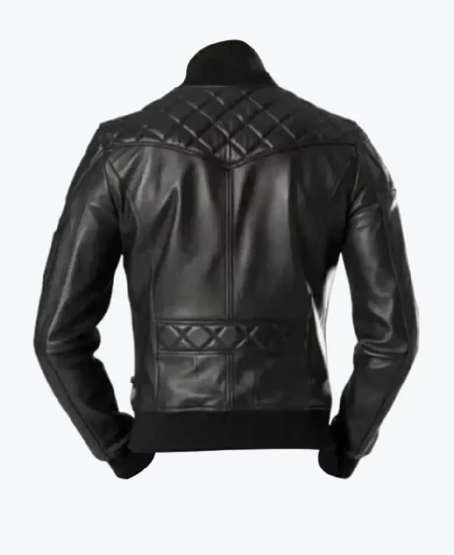 Black Leather Bomber Jacket Back - Rare Jackets