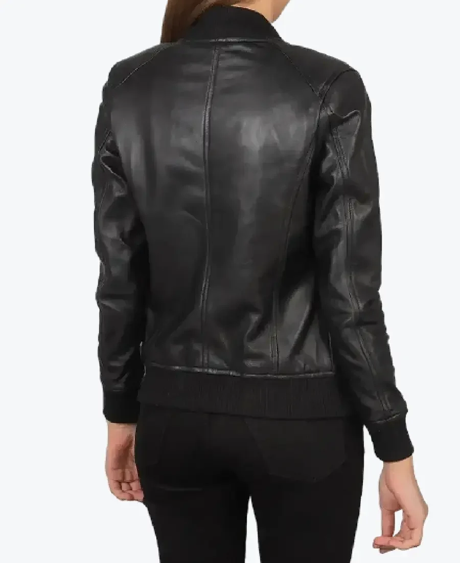 Bliss Black Leather Bomber Jacket Back - Rare Jackets