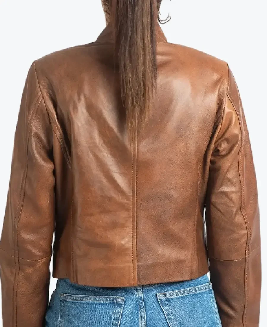 Evelyn Women’s Brown Distressed Leather Jacket Back - Rare Jackets