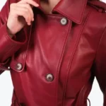 Women's Burgundy Leather Trench Coat - Rare JacketsCollar