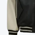 Jaxon Men’s Black and Off-White Leather Varsity Jacket Sleeves Rare Jacket