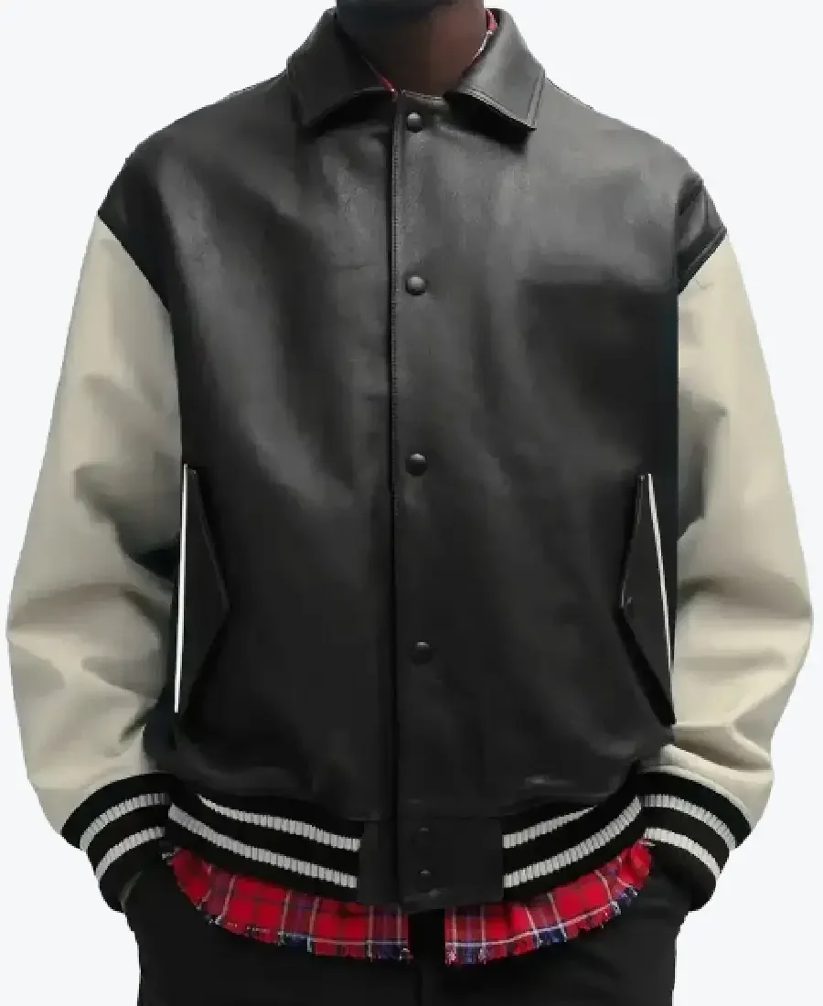 Jaxon Men’s Black and Off-White Leather Varsity Jackets Rare Jacket