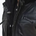 Johnson Mens Hooded Black Leather Jacket Collar