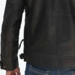 Johnson Mens Hooded Black Leather Jacket Sleeves