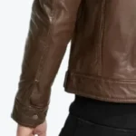 Lamb Skin Hooded Brown Genuine Leather Jacket Sleeves