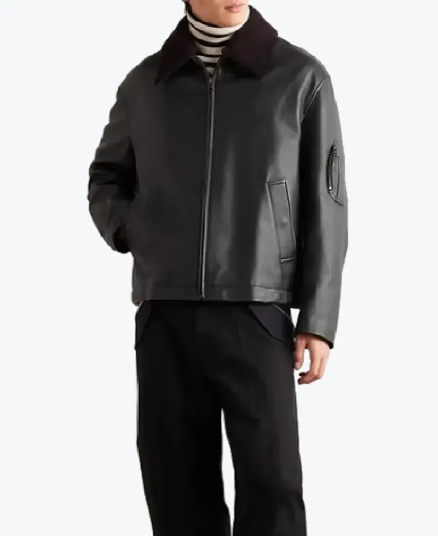 Loewe Appliqued Shearling Trimmed Black Leather Jackets Rare Jacket