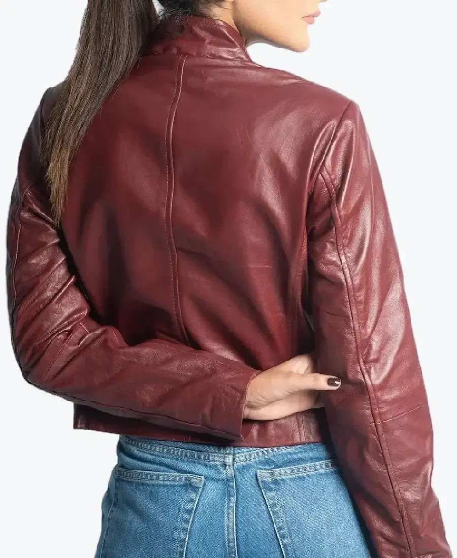 Shop The Amber Womens Maroon Leather Jacket - Rare Jackets