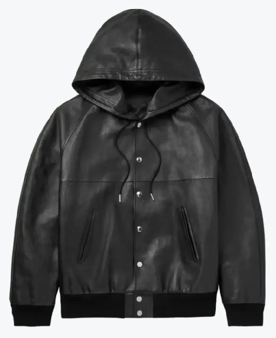 men blouson black hooded leather jacket - rare jackets