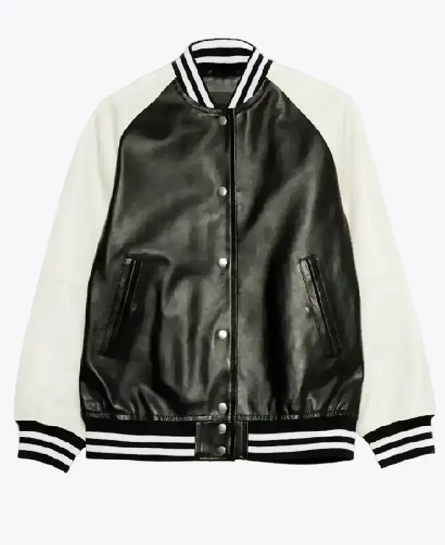 Shop The Diana Women’s Black and White Leather Varsity Jacket - Rare Jackets
