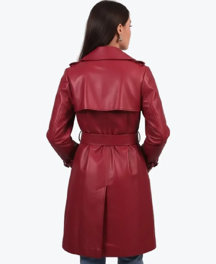 shop the women's burgundy leather trench coat - rare jackets