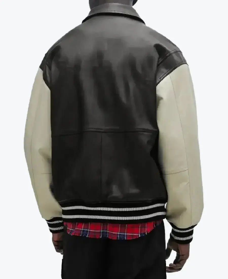 Shop The Jaxon Men’s Black and Off-White Leather Varsity Jacket Rare Jacket
