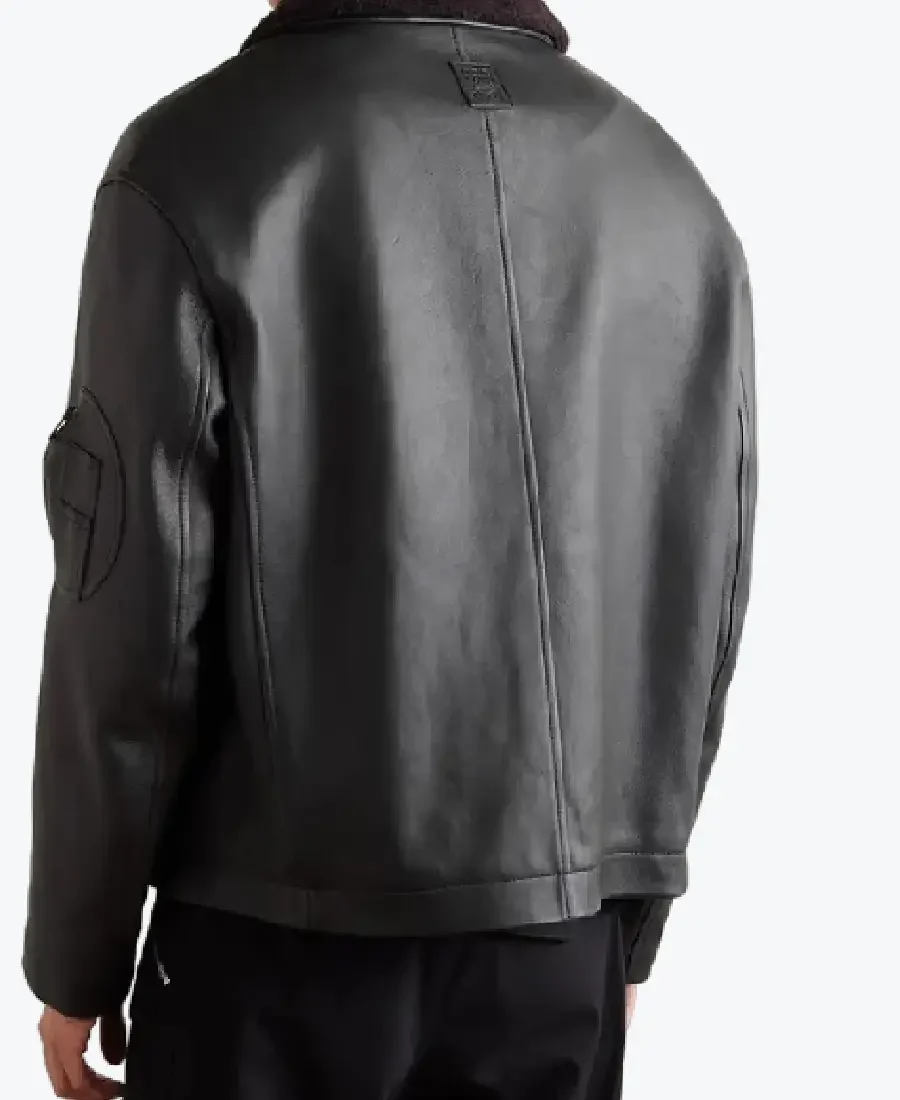 Shop The Loewe Appliqued Shearling Trimmed Black Leather Jacket Rare Jacket