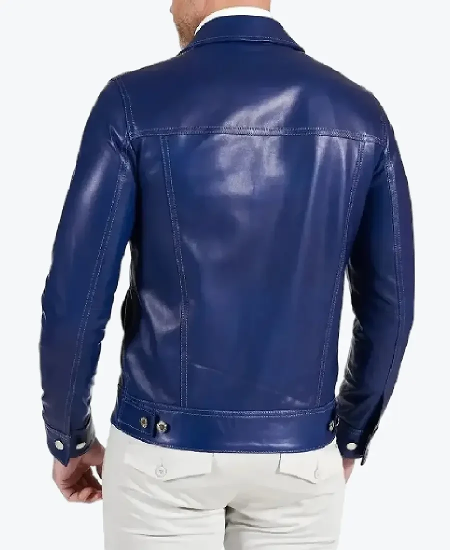 Shop The Men Shirt Style Blue Real Lambskin Leather Jacket Rare Jacket