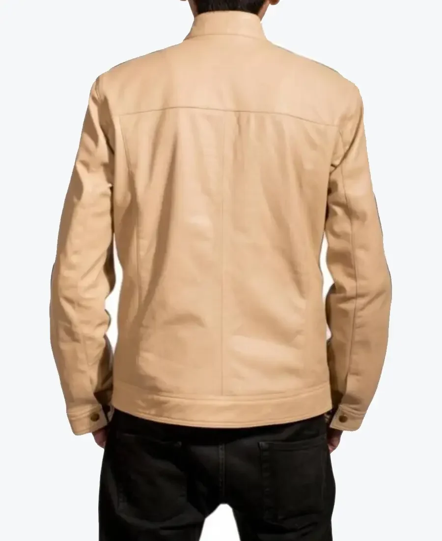 Shop The Men's Black Stripe Beige Leather Jacket - Rare Jackets