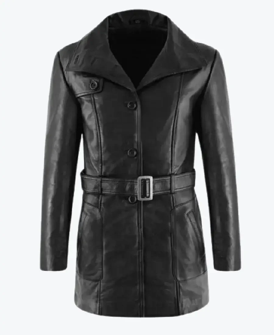 Shop The Women Black Leather Trench Coat - Rare Jackets