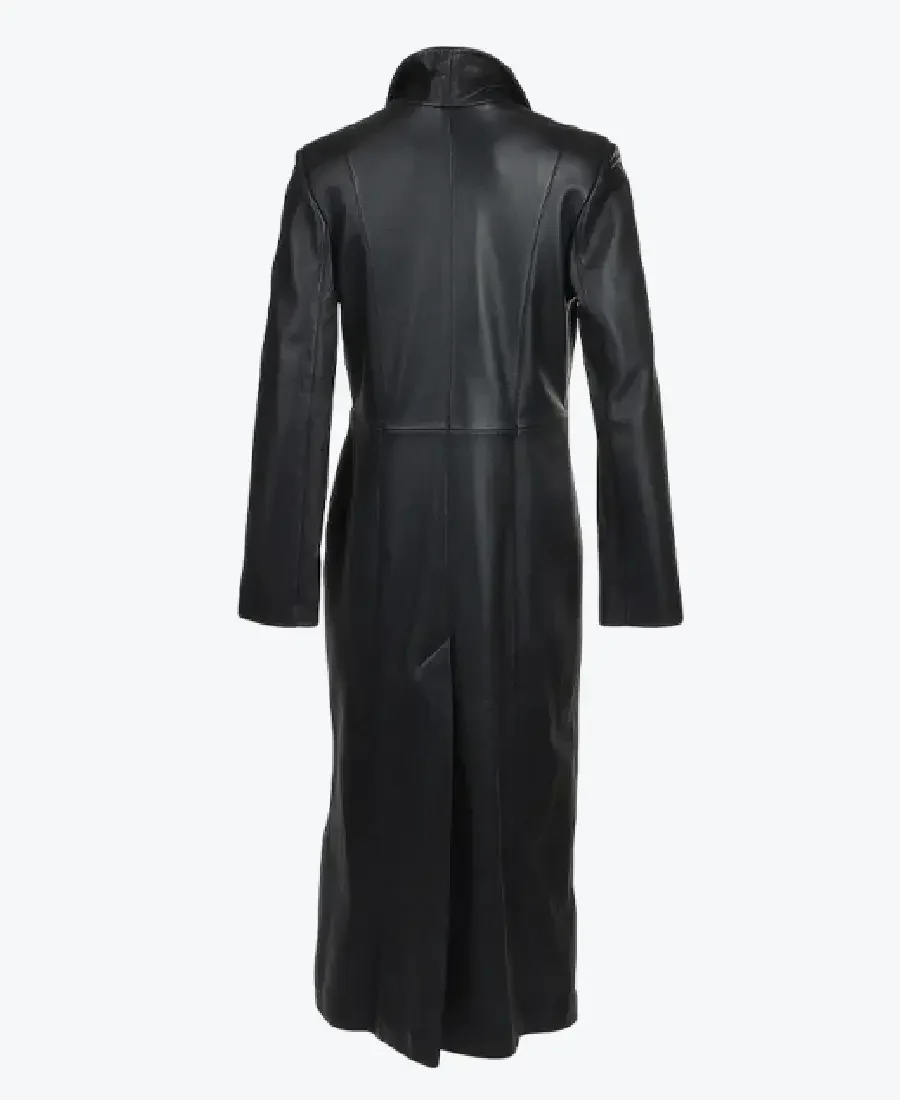 Women Slim Long Black Trench Coat Back - Rare Jackets