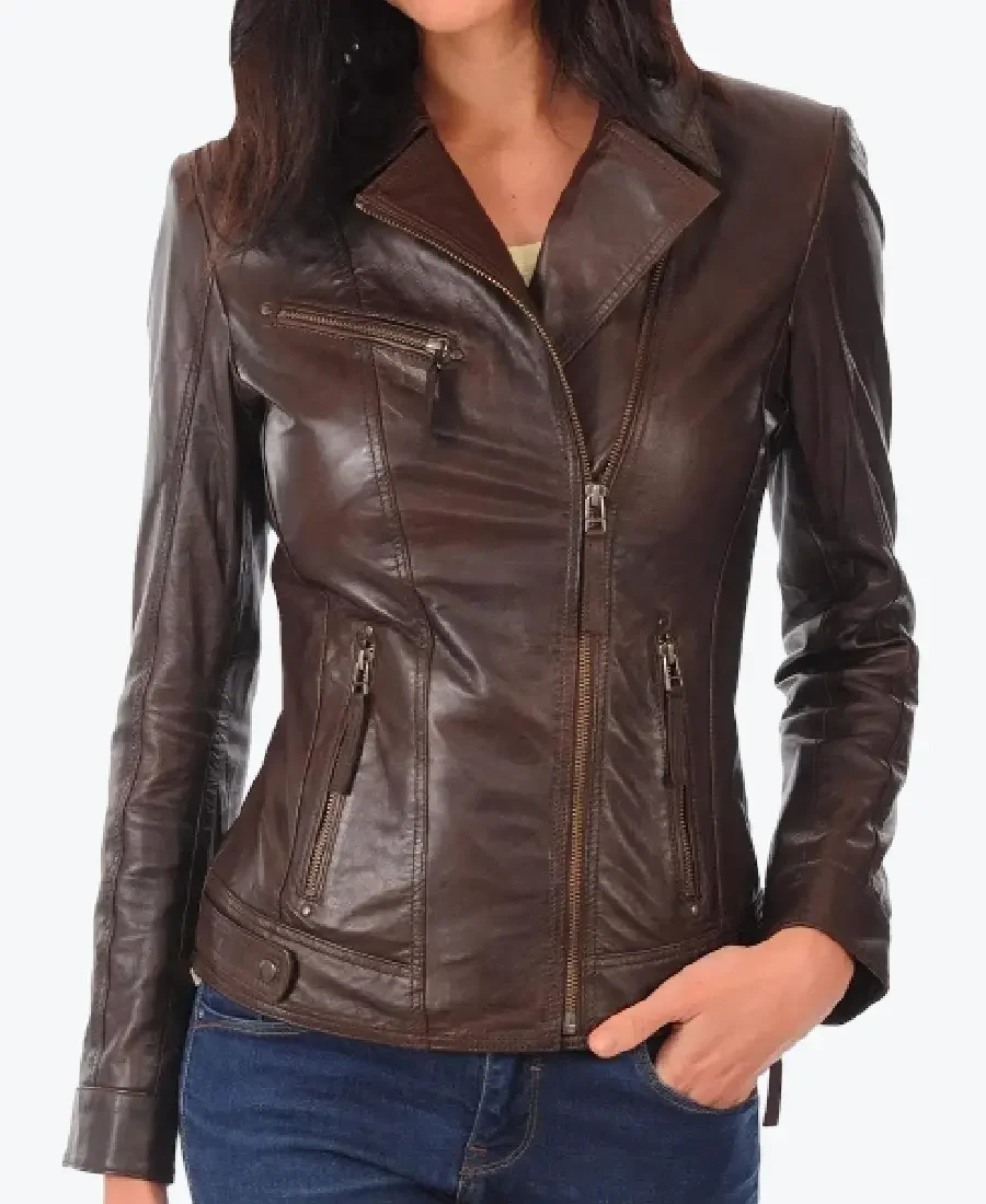 Ava Dark Brown Rider Biker Leather Jacket