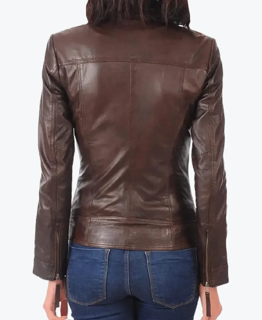 Shop The Ava Dark Brown Rider Biker Leather Jacket