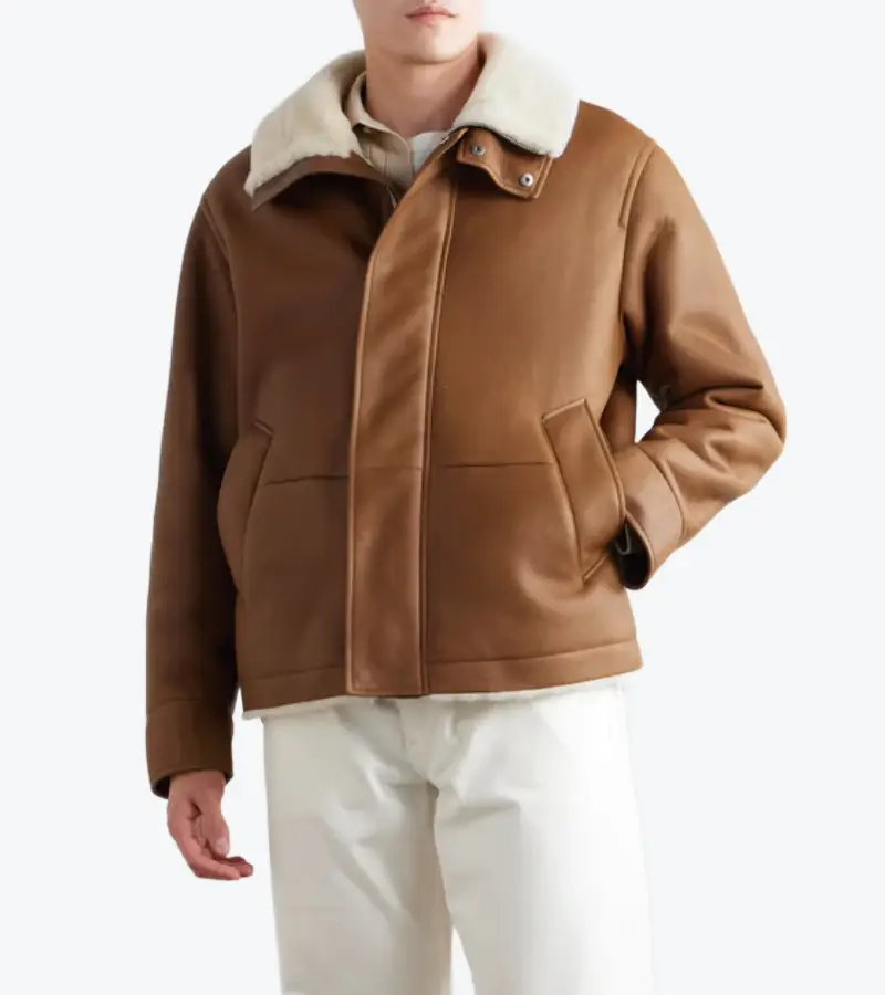 Men's Brown Fur Lambskin Leather Jacket