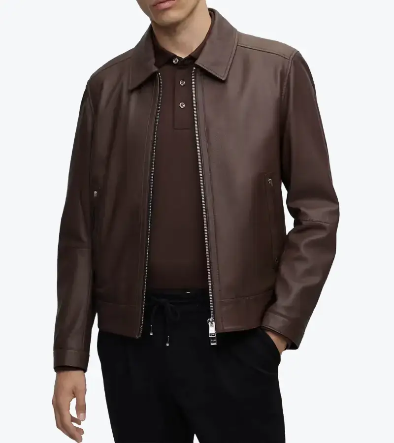 Men’s Brown Lambskin Leather Jacket Front