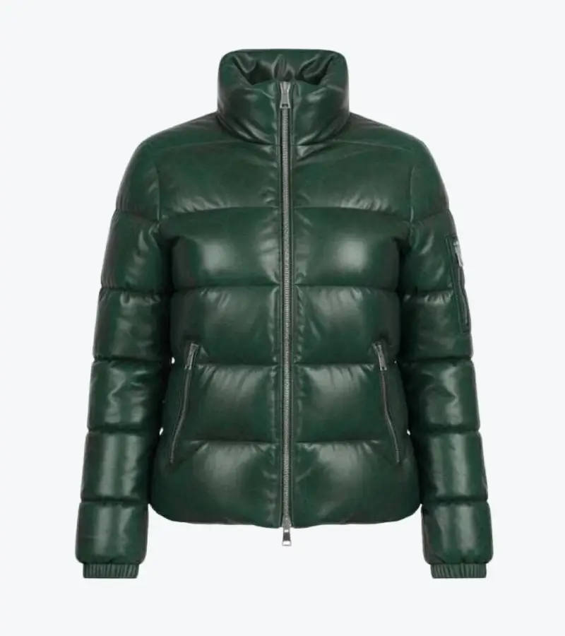 Men's Green Puffer Leather Jacket