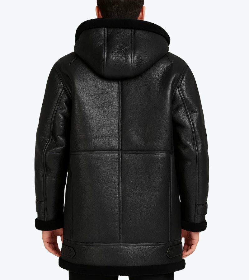 Shop The Men's Black Hooded Sheepskin Leather Long Coat