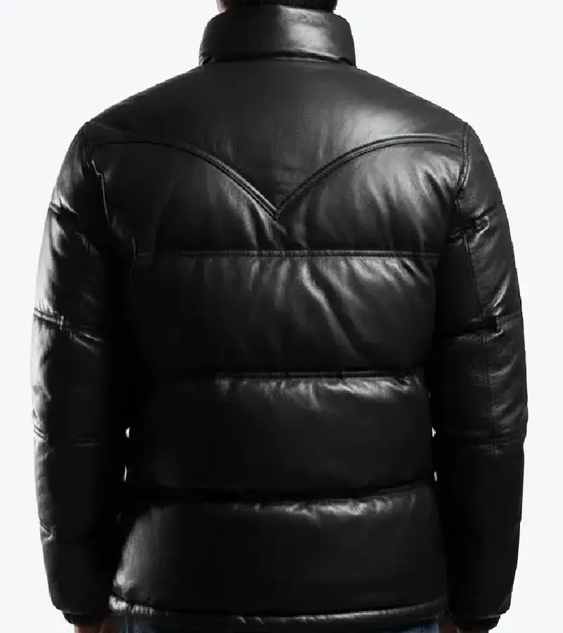 Shop The Men’s Black Puffer lambskin Leather Jacket Back