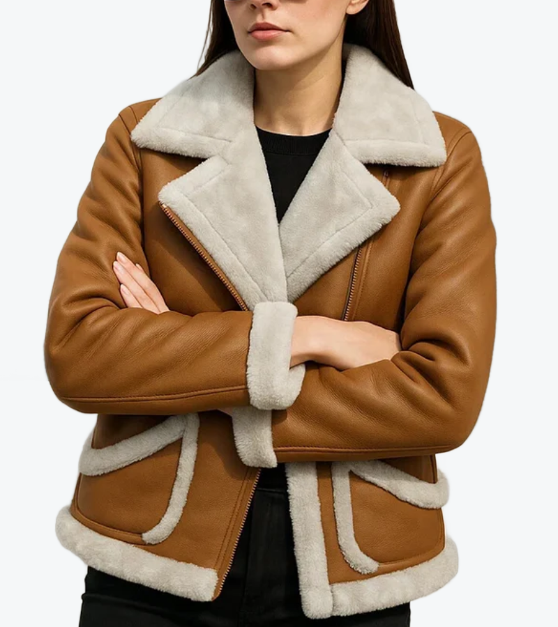 Women's Dark Camel Lambskin Leather Jacket Front